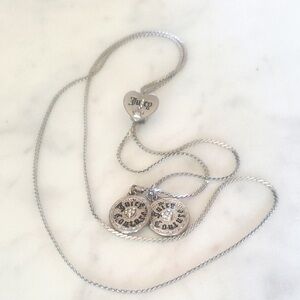 Vintage Juicy Couture Silvertone Rhinestone Bolo Necklace